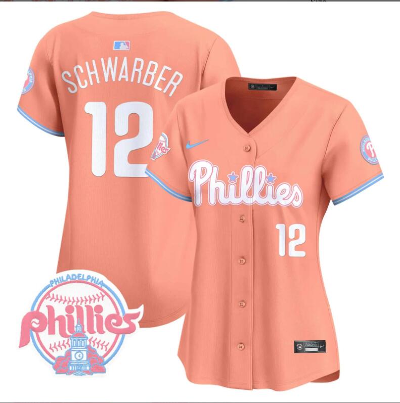 Women Philadelphia Phillies #12 Schwarber orange 2024 MLB jersey->women nfl jersey->Women Jersey